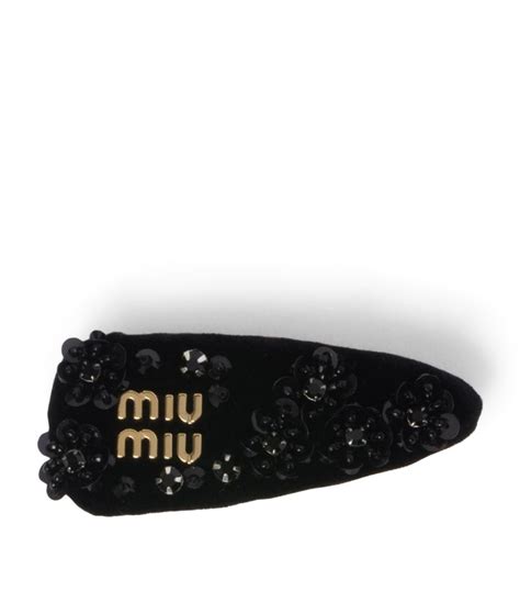 Womens Miu Miu Black Velvet Embellished Hair Clip Harrods CountryCode