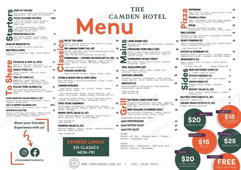 Menu at The Camden Town Hotel pub & bar, Caulfield South