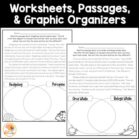 Compare And Contrast Passages And Graphic Organizers Activities