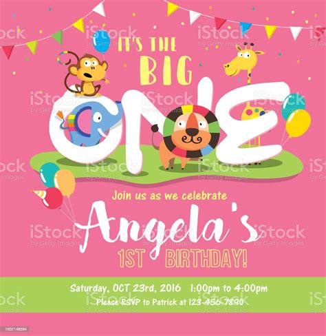 Cute Animals Birthday Party Invitation Card Template Stock Illustration ...