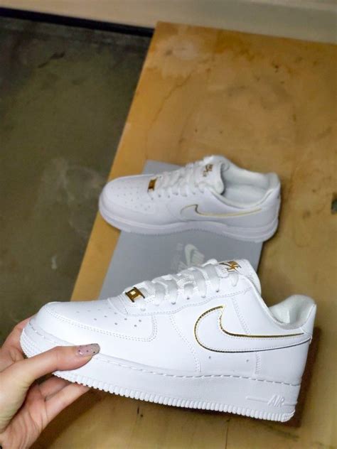 Nike Air Force Essential Women S White Gold White And Gold Sneakers