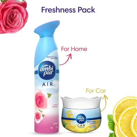 Ambi Pur Air Effect Rose And Blossom Air Freshener 275 G And Ambi Pur Car Freshener Gel