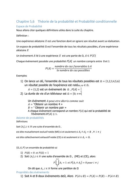 Solution Chapitre Th Orie De La Probabilit Et Probabilit