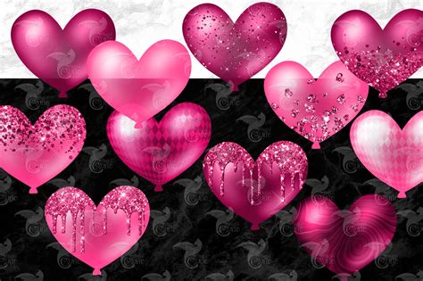 Hot Pink Heart Balloons Clipart Digital Clip Art Graphics - Etsy