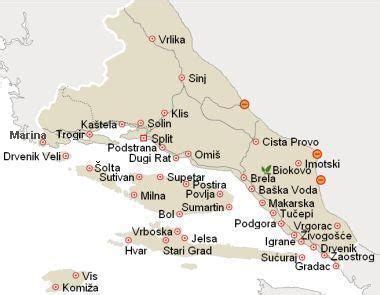 MAPA JIŽNÍ DALMÁCIE SPLIT Chorvatsko - ubytování v Chorvatsku