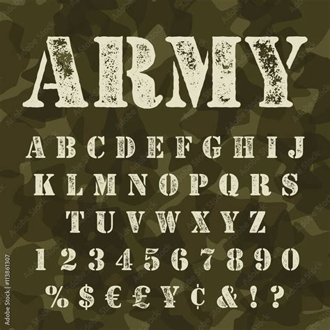 Military stencil alphabet set camouflage Stock Vector | Adobe Stock