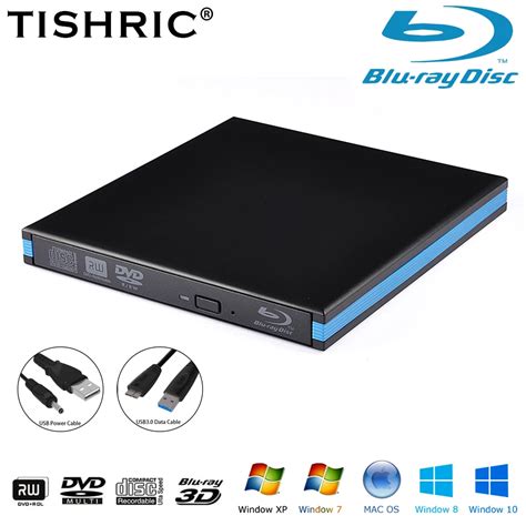 TISHIRC Unidad Ptica Delgada 3D Grabadora De CD Y DVD Blu Ray Externa