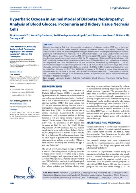 Pdf Hyperbaric Oxygen In Animal Model Of Diabetes Nephropathy