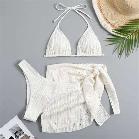 New Three Piece Swimsuit With Open Back Drawcord Strap Bikini Shopee Philippines