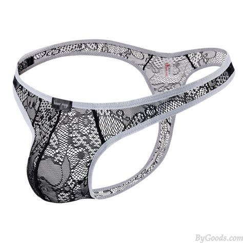 Sexy Lace Transparent Bulge Pouch T Back Thong Lingerie Low Rise Breathable Underpants Sissy