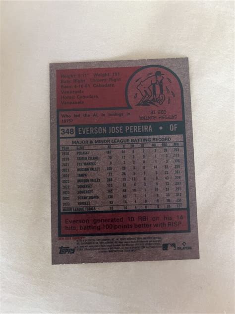 2024 Topps Heritage Everson Pereira Rookie Card 348 New York Yankees