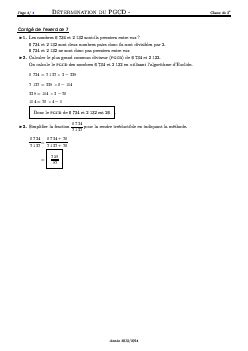 PGCD Plus Grand Commun Diviseur Corrigé série d exercices 1
