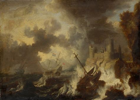 Tempest With Shipwreck In Front Of A Coastal Fortress By Peter Van De