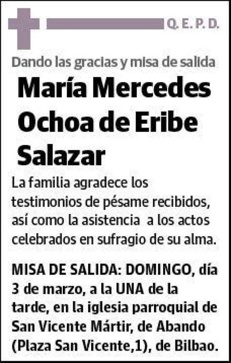 OCHOA DE ERIBE SALAZAR MARIA MERCEDES Esquela Necrológica El Correo