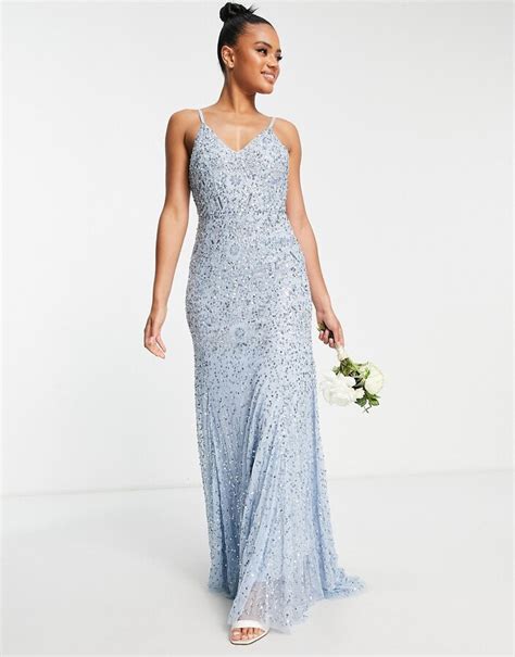 Beauut Bridesmaid Allover Embellished Maxi Dress With Train In Light