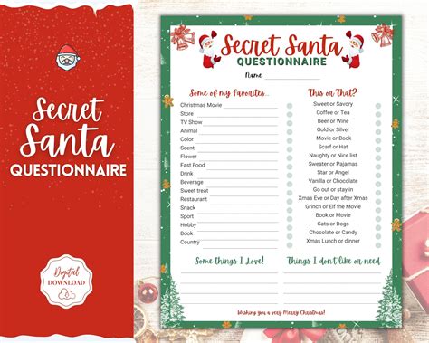 Secret Santa Questionnaire Printable