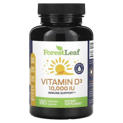 Forest Leaf Vitamin D3 250 Mcg 10 000 Iu 180 Vegetable Capsules