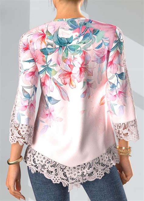 Light Pink Tuck Stitch Floral Print Sleeve Blouse Modlily