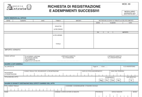 Modello 69 Editabile PDF Agenzia Delle Entrate E Istruzioni