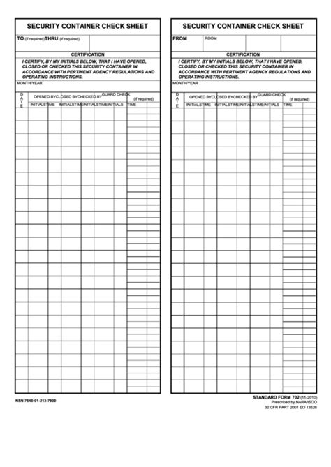 Fillable Security Container Check Sheet Security Container Check Sheet