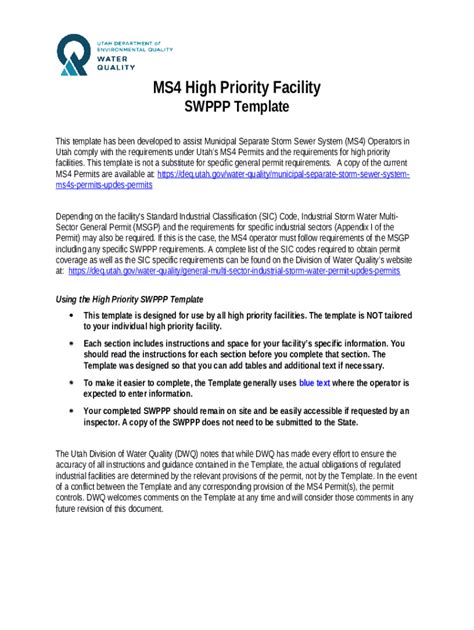 Ms High Priority Facility Swppp Template Doc Template Pdffiller