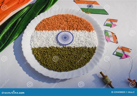 Female Holding Plate Serving Tricolor Indian Republic Day Tiranga