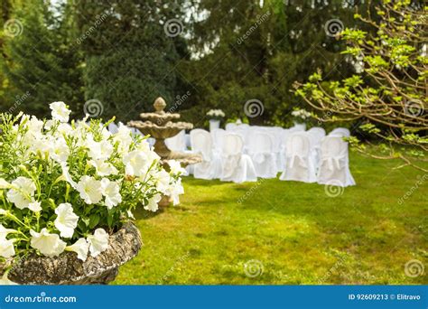 Wedding Set Up Outdoor Stock Image Image Of Garden Folding 92609213