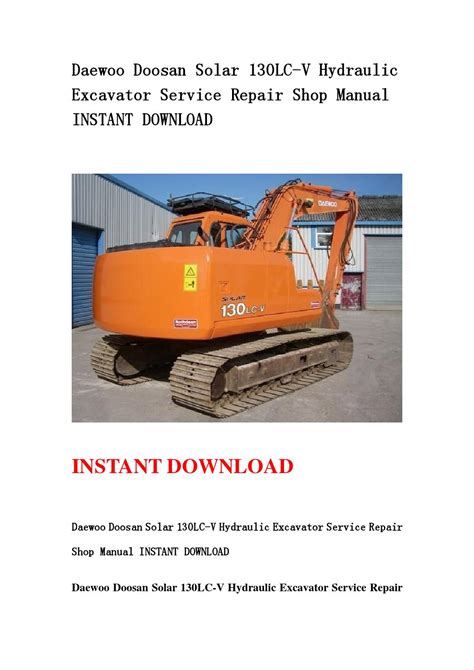 Daewoo Doosan Solar 130lc V Hydraulic Excavator Service Repair Shop