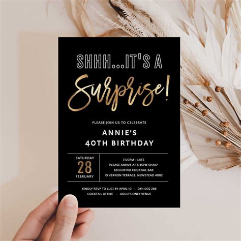 Surprise 40th Birthday Invitation Template Black And Gold Etsy