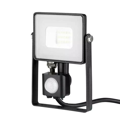 LED Outdoor Floodlight With PIR Sensor 10W Cool White Black 4000K V TAC