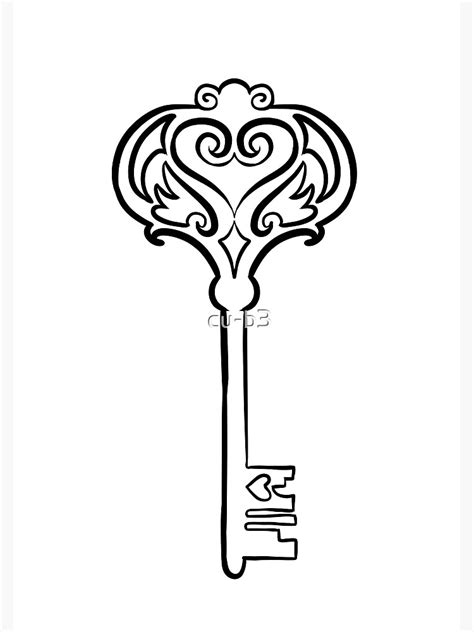 "Key to your Heart art noveau skeleton key tattoo design" Art Print for ...