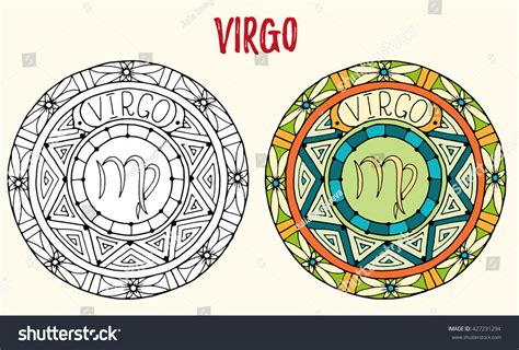 Zodiac Signs Theme Black White Colored Stock Vector Royalty Free