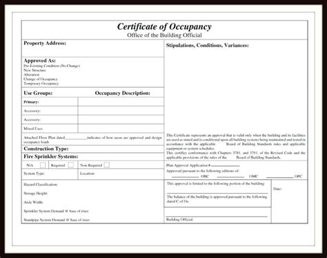 Certificate Of Occupancy Template