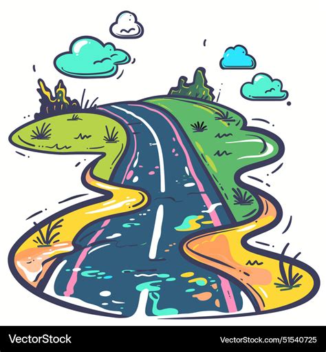 Winding Road Cartoon Through Colorful Hills Vector Image