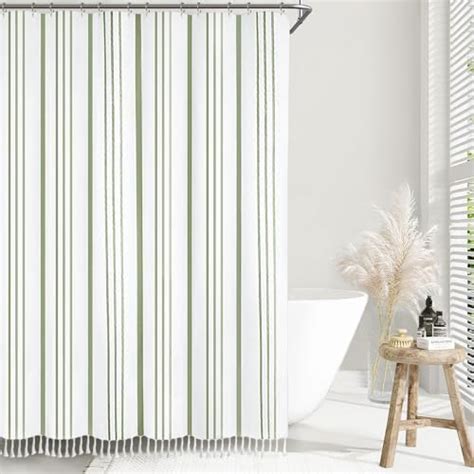 Amazon Awellife Sage Green Boho Shower Curtain White Linen Cotton