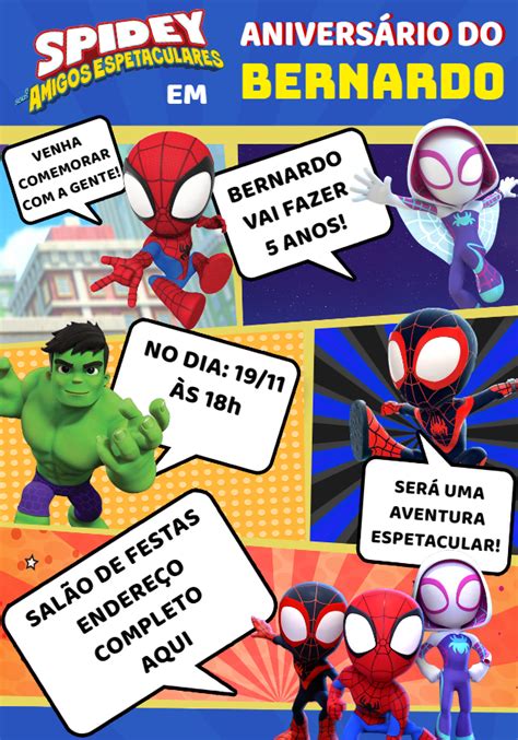 Convite Anivers Rio Spidey E Seus Amigos Espetaculares Edite Gr Tis