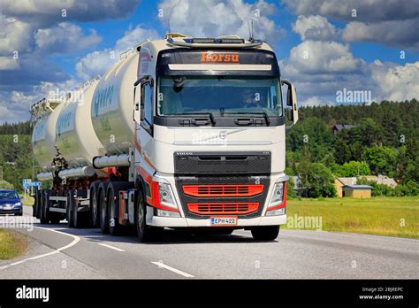 Volvo Fh Truck Korsu Pulls Vapo Wood Pellet Tank Trailer On Highway On