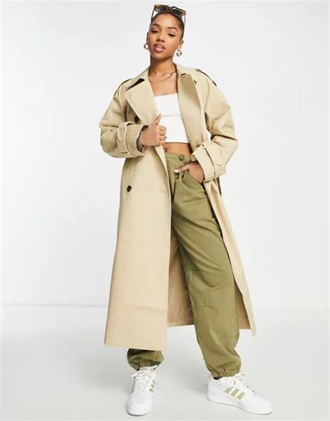 Longline Trench Coat In Stone Asos Design Styletyx