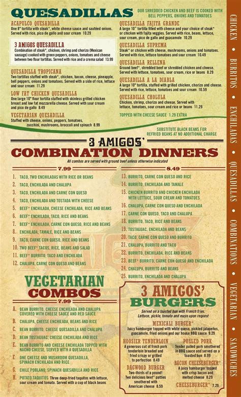 Menu Kokomo Ins 3 Amigos Mexican Grill Sirved