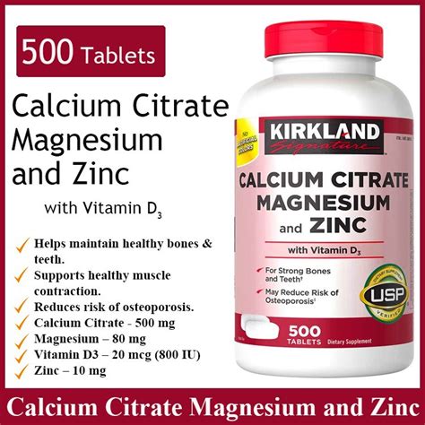 Kirkland Signature Calcium Citrate Magnesium And Zinc Tablets