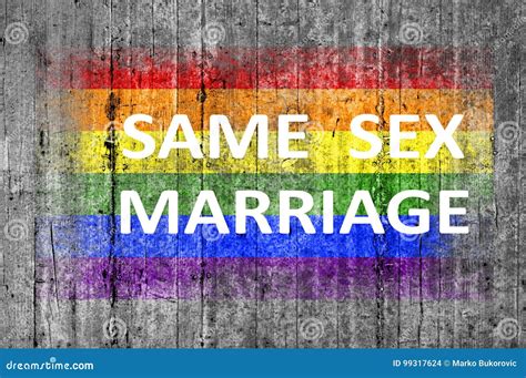 Same Sex Marriage And LGBT Flag Painted On Background Texture Gray