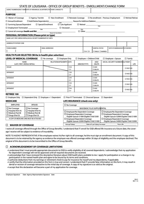 Fillable Office Of Group Benefits Enrollment Change Form Printable