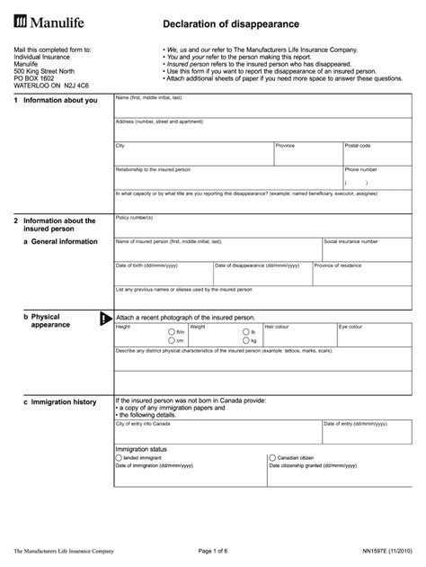 Fillable Online Request To Change Address Information Form Manulife