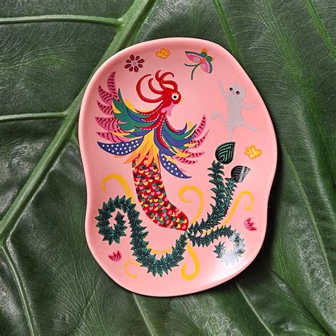 Batik & Kitty Ceramic Plate - Pink Phoenix – Cat Socrates Online