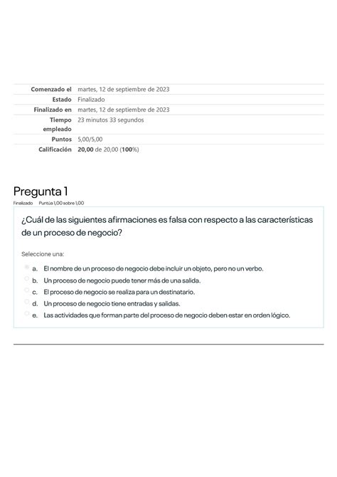 Autoevaluación N3 Gestión Basada En Procesos Comenzado el martes 12