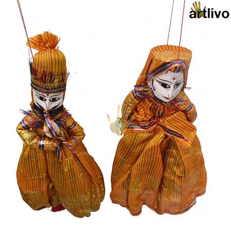 PU012 POPART Yellow Shiny Kathputli Puppet Set 20" - Artlivo.com