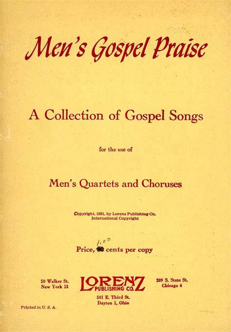 Men S Gospel Praise Collection Of Gospel Songs For Men S Quartets Are