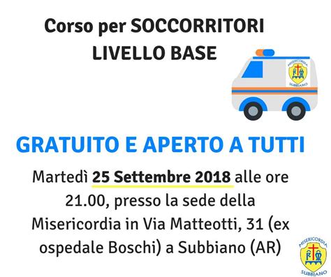 Corso Per Soccorritori Livello Base Misericordia Subbiano