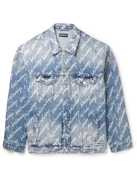 Balenciaga Oversized Logo Print Denim Jacket Blue Balenciaga