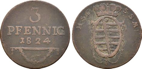 Sachsen Coburg Saalfeld 3 Pfennig 1824 Ernst 1806 1826 VF MA Shops